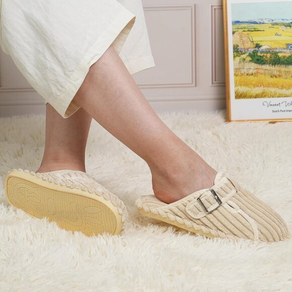 Comfy Corduroy Clogs: Women's Slip-On House Shoes with Memory Foam & Safety Sole - Picture 2 of 7
